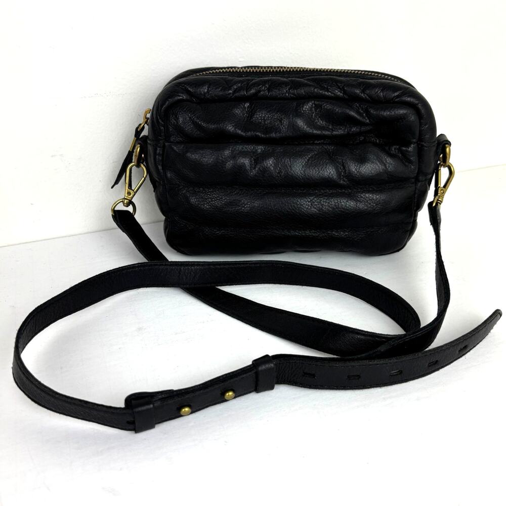 Madewell The Transport Camera Bag: Puff Edition Black Leather Crossbody NB194